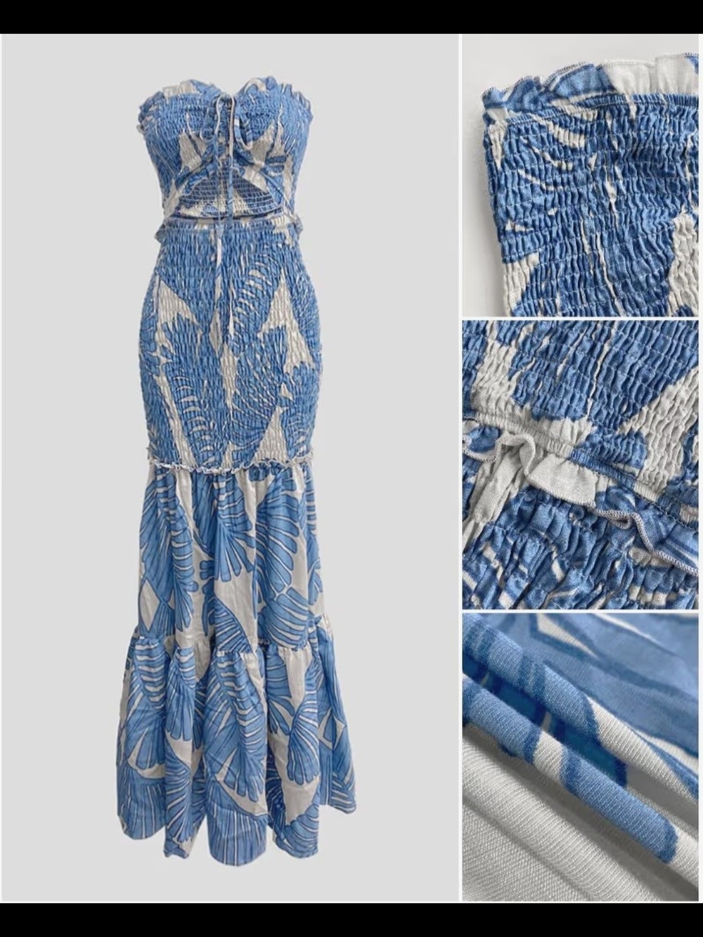 CHICME Floral Printed Tie Ruched Shirred Bandeau Slim Fit Ruffle Hem Dress.NWOT - Picture 3 of 6